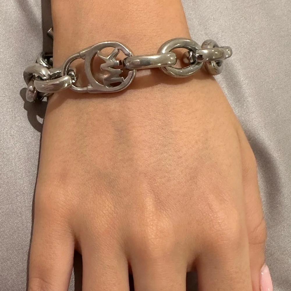Michael Kors Polished Silver Toggle Link Bracelet with MK Charm